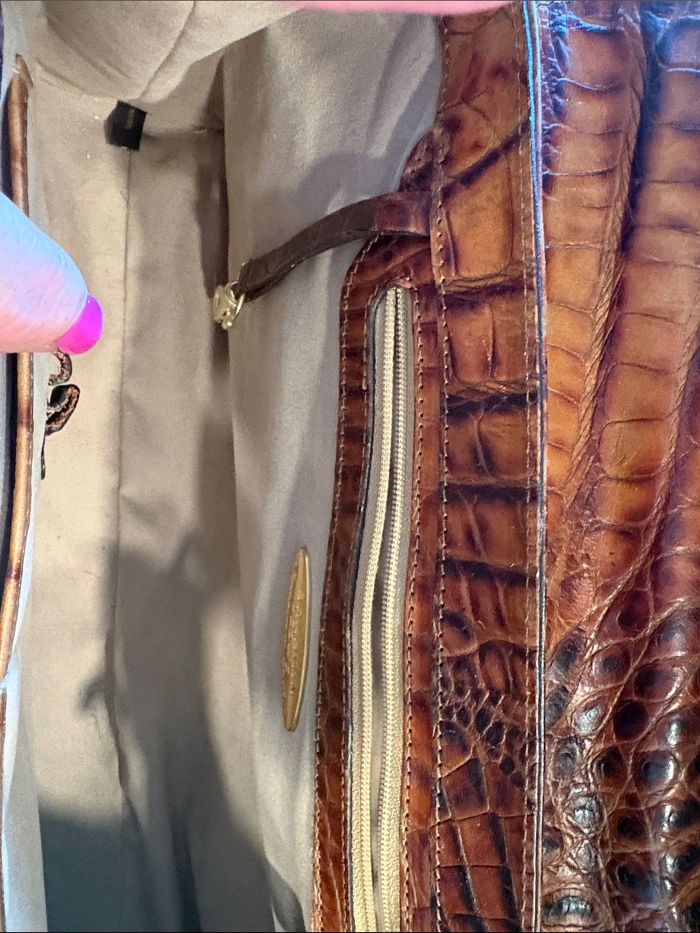 Brown Croc-Embossed Brahmin 25th edition Leather Women’s Shoulder Bag - Picture 3 of 7